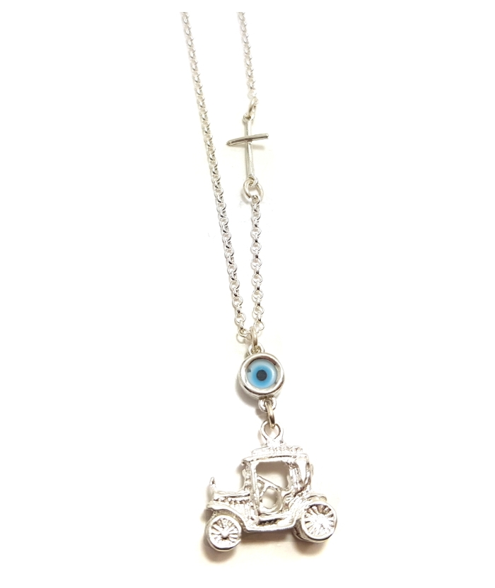 Car Amulet Silver 925° "Old car 3D"