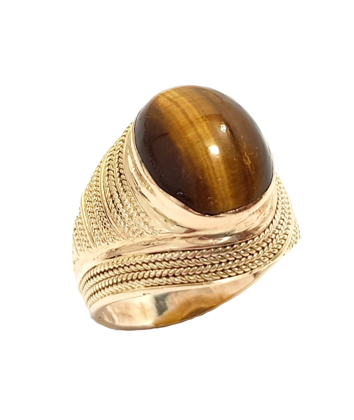 Antique Ring Gold K14 "Tiger eye"