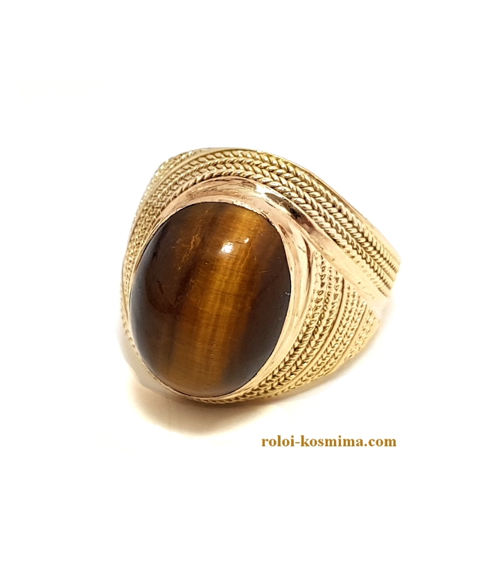 Antique Ring Gold K14 "Tiger eye"