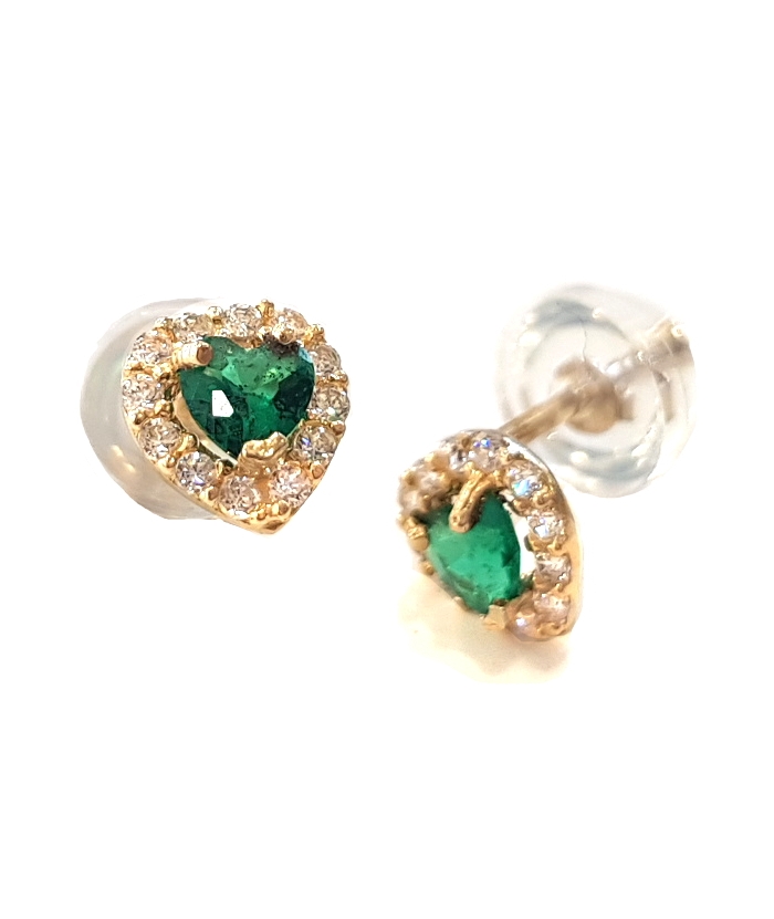 Earrings gold K14 "Hearts-Emerald"