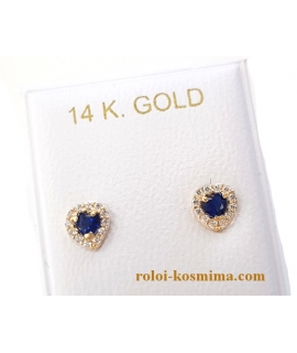Earrings gold K14 "Hearts-Sapphire" 2