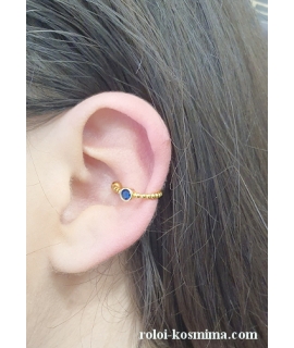 Earring Silver Goldplated type ear-cuff "Blue zircon" 2