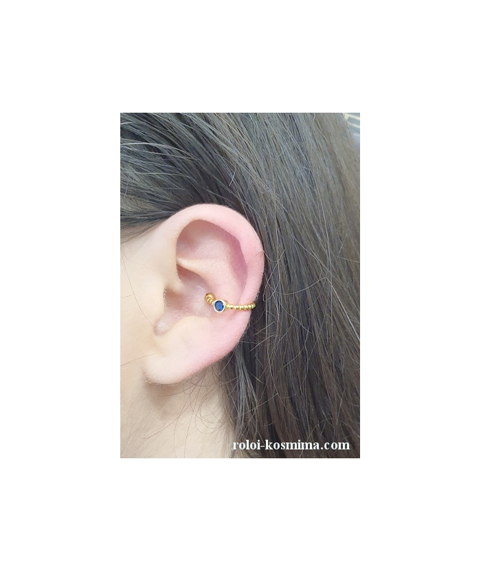 Σκουλαρίκι Ασημένιo goldplated ear-cuff "Blue zircon"