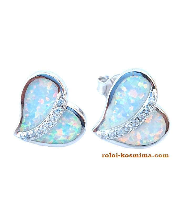 Earrings Silver "Hearts white Opal"