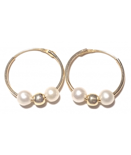 Earrings hoop gold K14 "Mini" with pearls 2