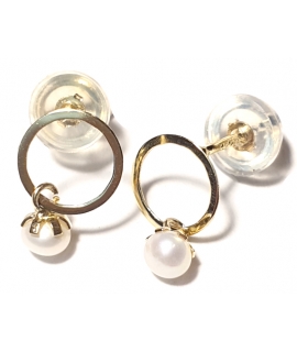 Σκουλαρίκια Χρυσά Κ14 "Mini kύκλος με μαργαριτάρι"