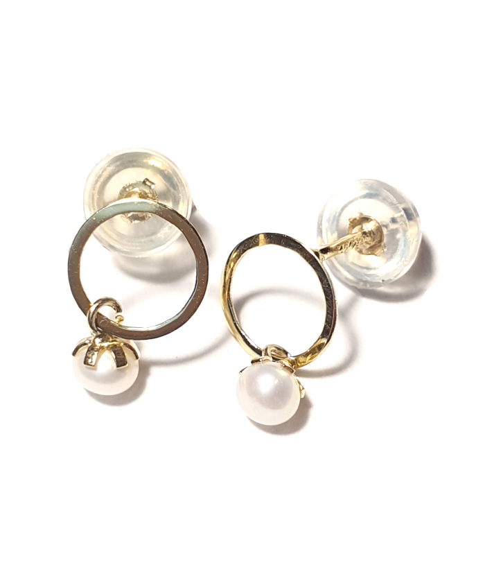 Earrings gold K14 "Circle pearl dang"