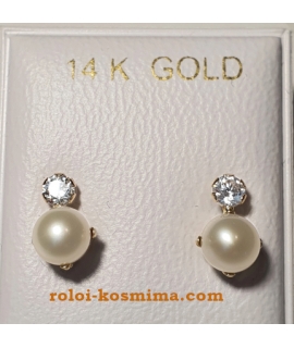 Earrings gold K14 "Pearl and zircon" 2