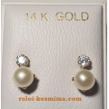 Earrings gold K14 "Pearl and zircon"