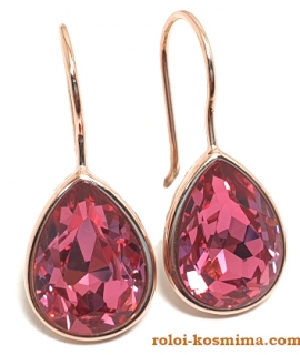 Earrings Silver Hanging "Tear" Rosegold Rubin 2