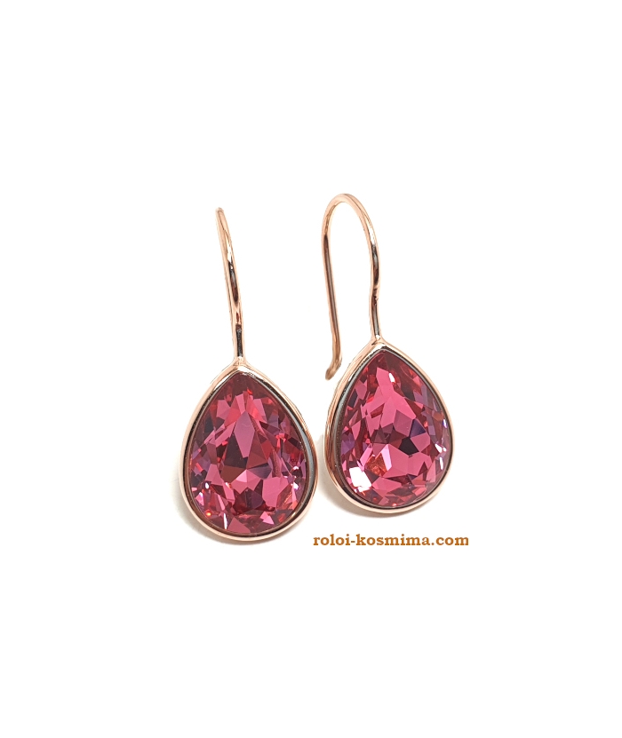 Earrings Silver Hanging "Tear" Rosegold Rubin