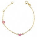 Bracelet Gold Κ9 "Daisy & heart" pink enamel