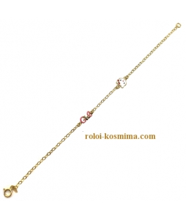 Bracelet Gold Κ9 "Girl-HelloKitty" pink enamel 2