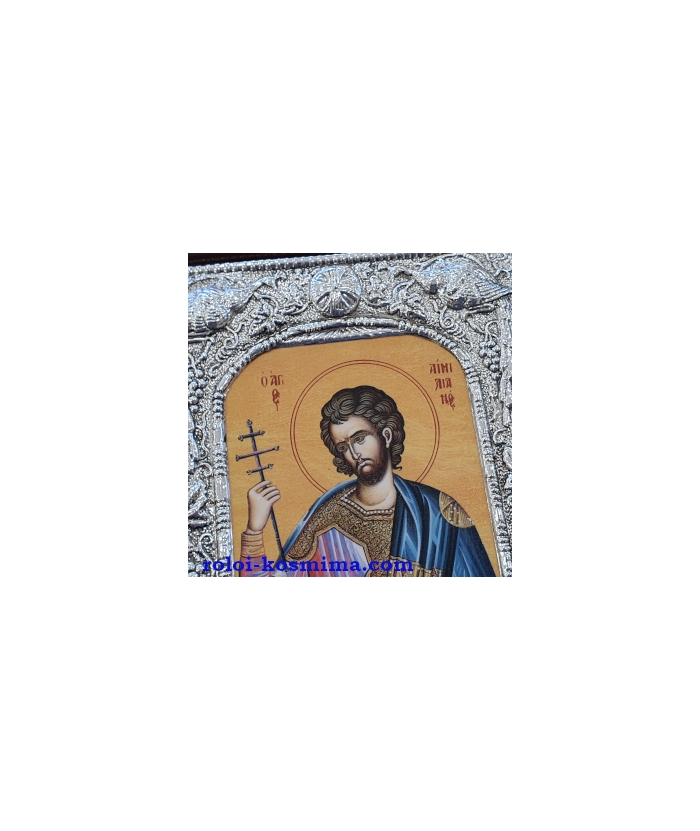 Silver icon 925° "Saint Aimilianos" 19x24cm