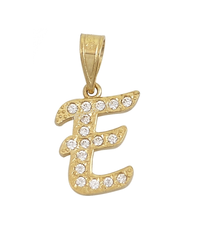 Μονόγραμμα Χρυσό Κ14 γράμμα Ε με zircons