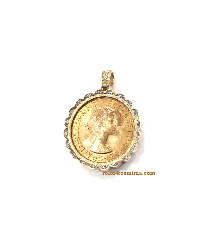 Pendant Gold Κ14 with zircons