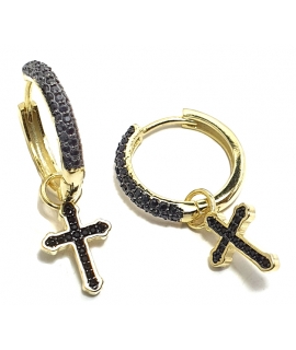 Earrings hoop Silver Crosses goldplated