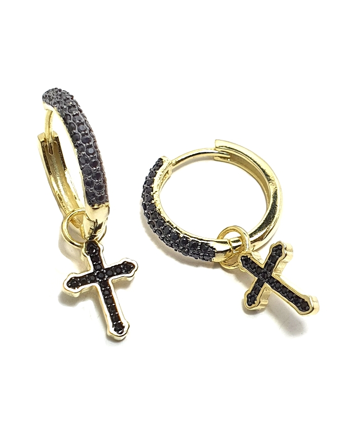 Earrings hoop Silver Crosses goldplated