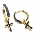 Earrings hoop Silver Crosses goldplated