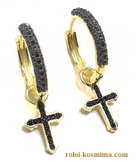 Earrings hoop Silver Crosses goldplated 2