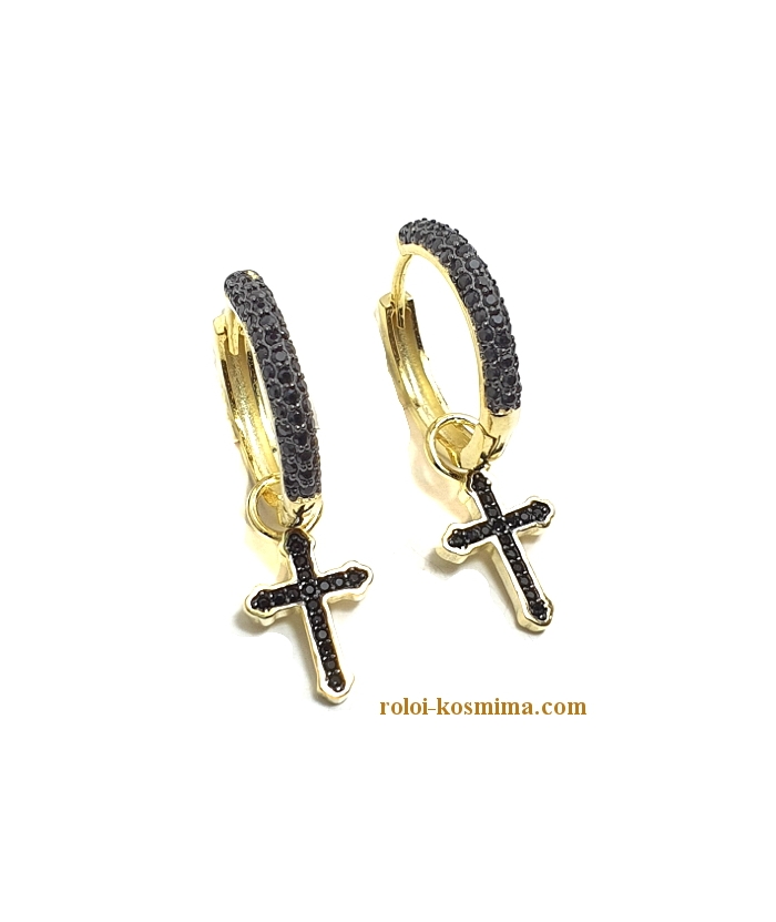 Earrings hoop Silver Crosses goldplated