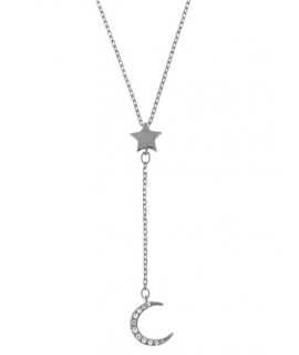 Necklace Silver Crescent moon & star
