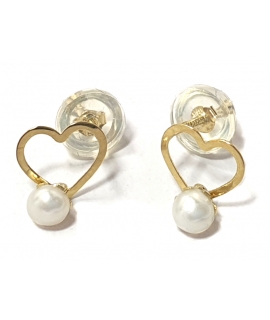 Earrings gold K14 "Heart pearl dang"