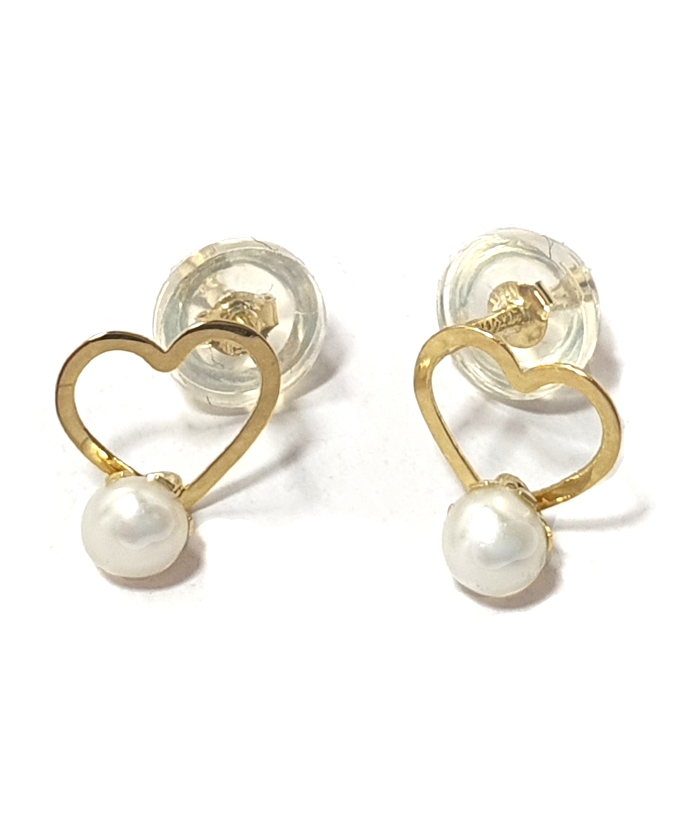 Earrings gold K14 "Heart pearl dang"