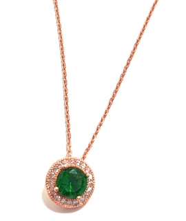 Necklace Silver Rosegold Rozeta with emerald
