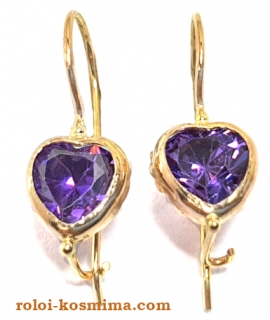 Earrings Gold Κ14 Hearts Amethyst 2