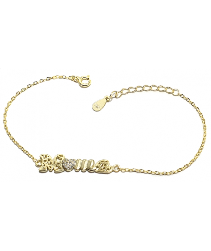 Bracelet Silver goldplated Mama with hearts