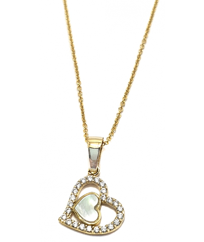 Necklace Gold Κ14 Double Heart