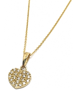 Necklace Gold Κ14 Heart with zircons