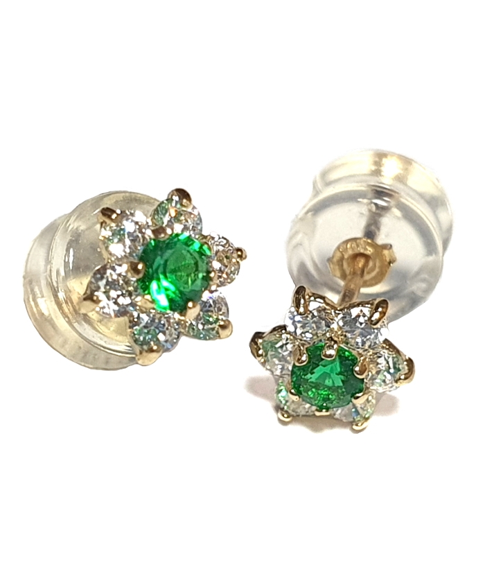 Earrings gold K14 Rosette star Emerald