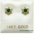 Earrings gold K14 Rosette star Emerald