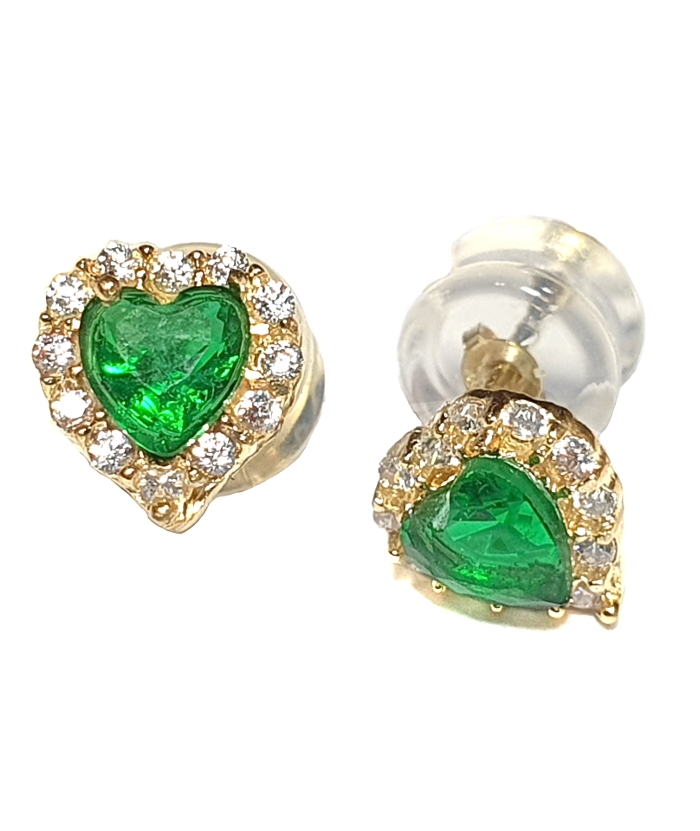 Earrings gold K14 Rosette heart Emerald