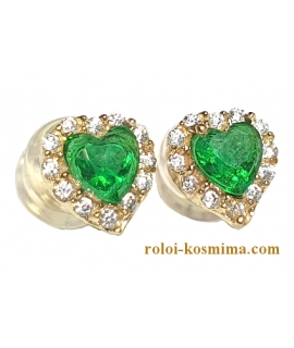 Earrings gold K14 Rosette heart Emerald 2