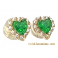 Earrings gold K14 Rosette heart Emerald