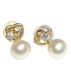 Earrings gold K14 "Mini heart pearl dang"
