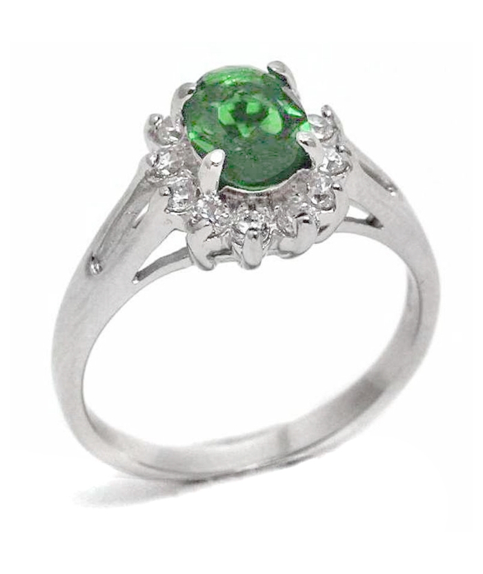 Ring Silver 925° Rosette with emerald