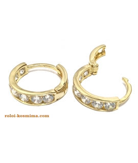 Earrings hoop gold K14 Zircons in line 2