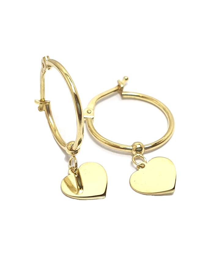Earrings hoop gold K14 with hearts