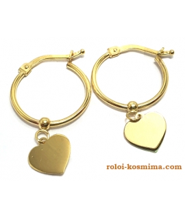 Earrings hoop gold K14 with hearts 2