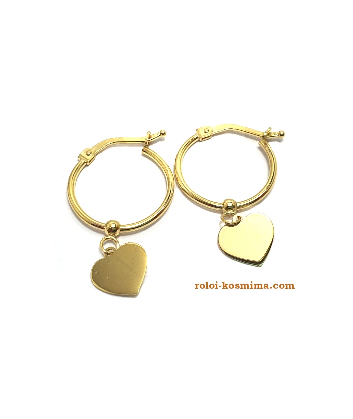Earrings hoop gold K14 with hearts
