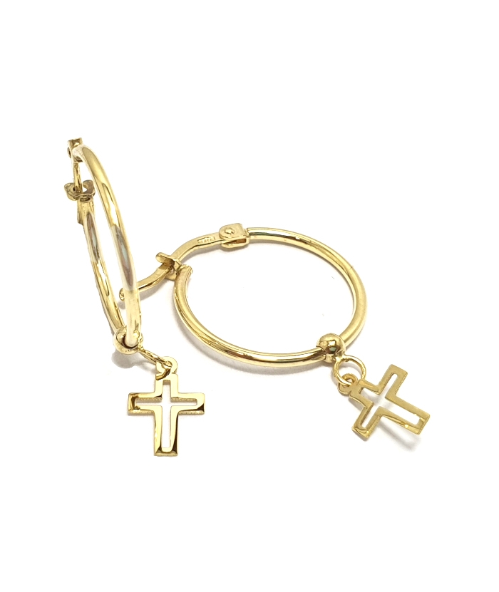 Earrings hoop gold K14 with crosses