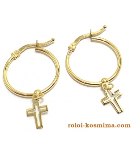 Earrings hoop gold K14 with crosses 2