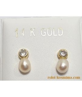 Earrings hanging gold Κ14 Pearls 2