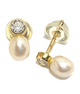 Earrings hanging gold Κ14 Pearls