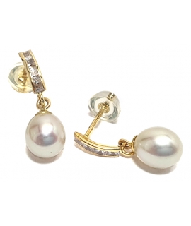 Earrings gold K14 Pearl and zircons