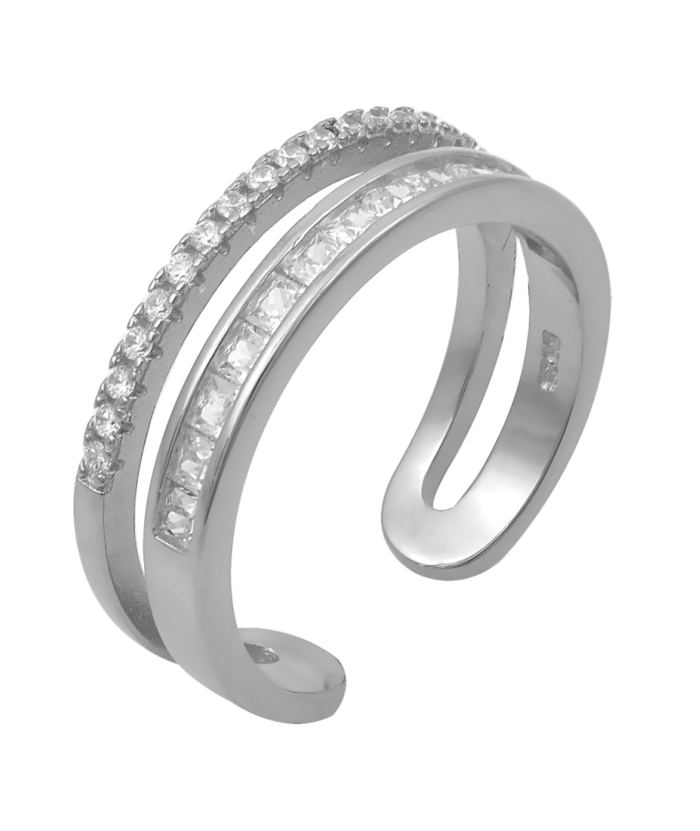 Ring Silver 925° Τwo lines zircons